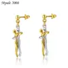 304 Stainless Steel Human PVD Coated 18K Real Gold Plated Simple Style Waterproof Non Tarnish Mixed Metal Cable Chain Snake Chain Earrings Necklace