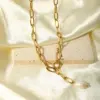 Wholesale PVD Coated Real Gold Plated 18K Gold Solid Color 201 Stainless Steel Freshwater Pearl Baroque Style Commute Waterproof Non Tarnish 201 Stainless Steel Sweater Chain Necklace