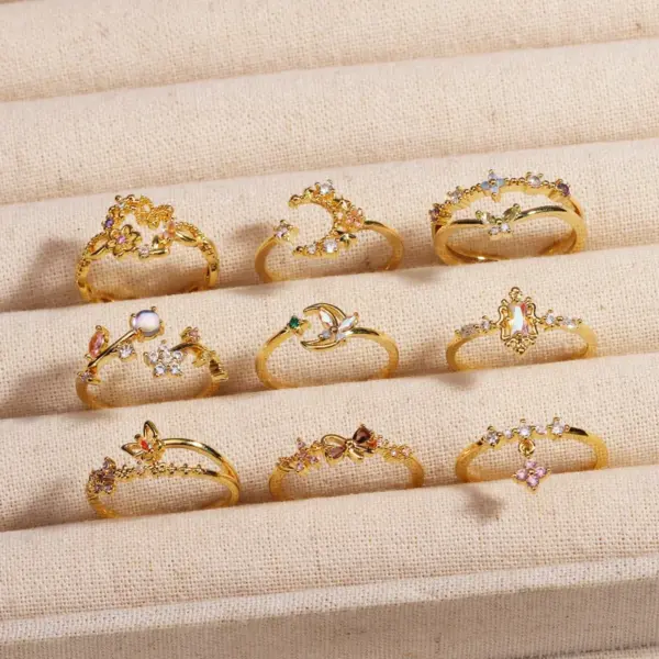 Wholesale Jewelry Cute Romantic Sweet Colorful Heart Shape Petal Copper Artificial Rhinestones Artificial Diamond Rhinestones Inlay Open Rings