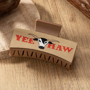 oly-7e12ce573c75c60099210a74fb692f38 Wholesale Qingdao net red European and American jewelry 1 piece western wind cow head pattern PU leather hair clip shark clip ladies