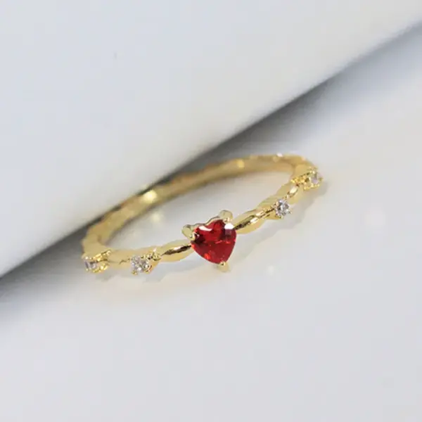 Wholesale Copper IG Style Shiny Inlay Heart Shape Zircon Rings