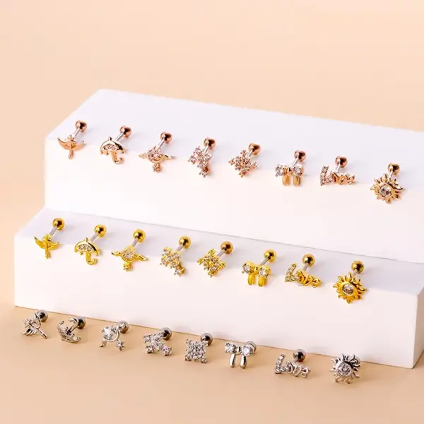 316L Stainless Steel Copper Zircon Ear Cartilage Rings & Studs Bow Knot Waterproof Non Tarnish Surgical Steel Women'S