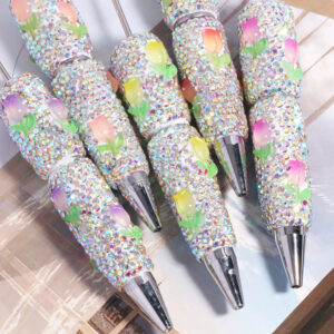 Wholesale New Colorful Tulip Flower Diamond Pen Full of Diamonds Loose Beads Beaded Pen DIY Bead Ballpoint Pen Jewelry Accessories
