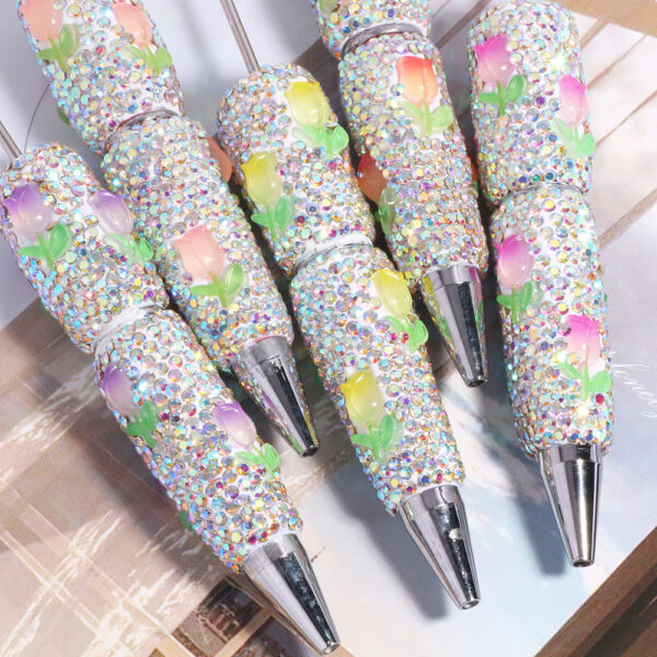Wholesale New Colorful Tulip Flower Diamond Pen Full of Diamonds Loose Beads Beaded Pen DIY Bead Ballpoint Pen Jewelry Accessories