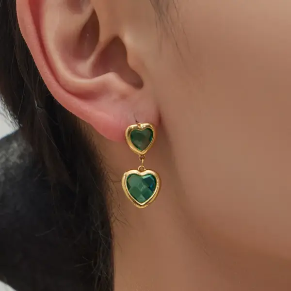 Wholesale 304 Stainless Steel Heart Glass Stone Zircon Earrings Heart Multicolor Vacuum Plating Chain Necklace Bracelet