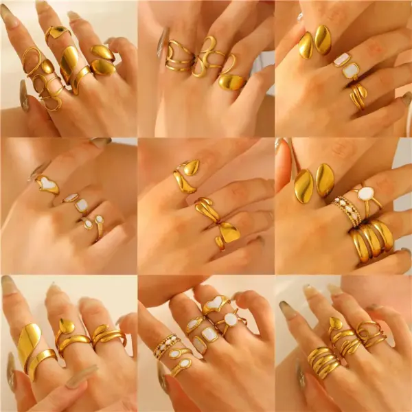 304 Stainless Steel Geometric Water Droplets Rack Plated Long-Lasting Plated Ion Plating (IP) K Gold Plated IG Style Enamel Plating Adjustable Ring