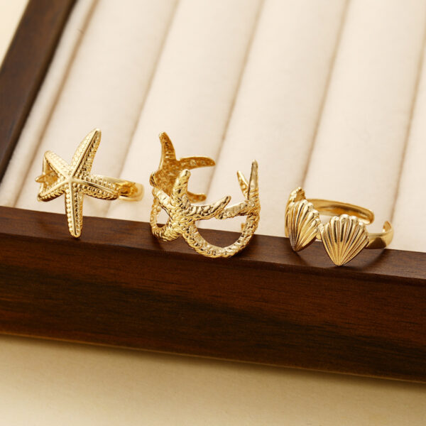 Wholesale Cross-border Europe and the United States New Beach Style Leisure Starfish Shell Opening Ring Ocean Vacation Women's Bracelet 3-piece Set