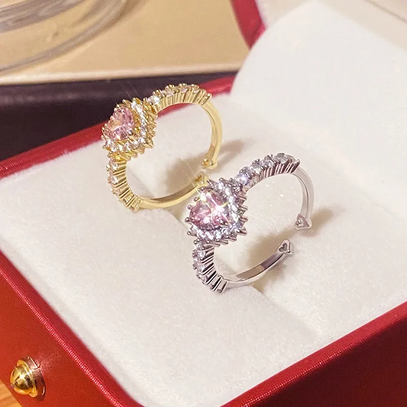 Wholesale 1 Piece Fashion Heart Shape Copper Plating Inlay Zircon Open Ring
