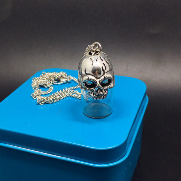 Wholesale Gothic Skull Pendant Hair Collection Commemorative Glass Wishing Bottle Openable Pet urn Necklace