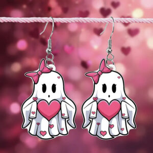 Wholesale Cute and charming heart-shaped bow ghost earrings