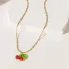 Wholesale 304 Stainless Steel Plastic Cherry Ion Plating (IP) 18K Gold Plated Simple Style Commute Waterproof Non Tarnish Plating Regular Chain Pendant Necklace
