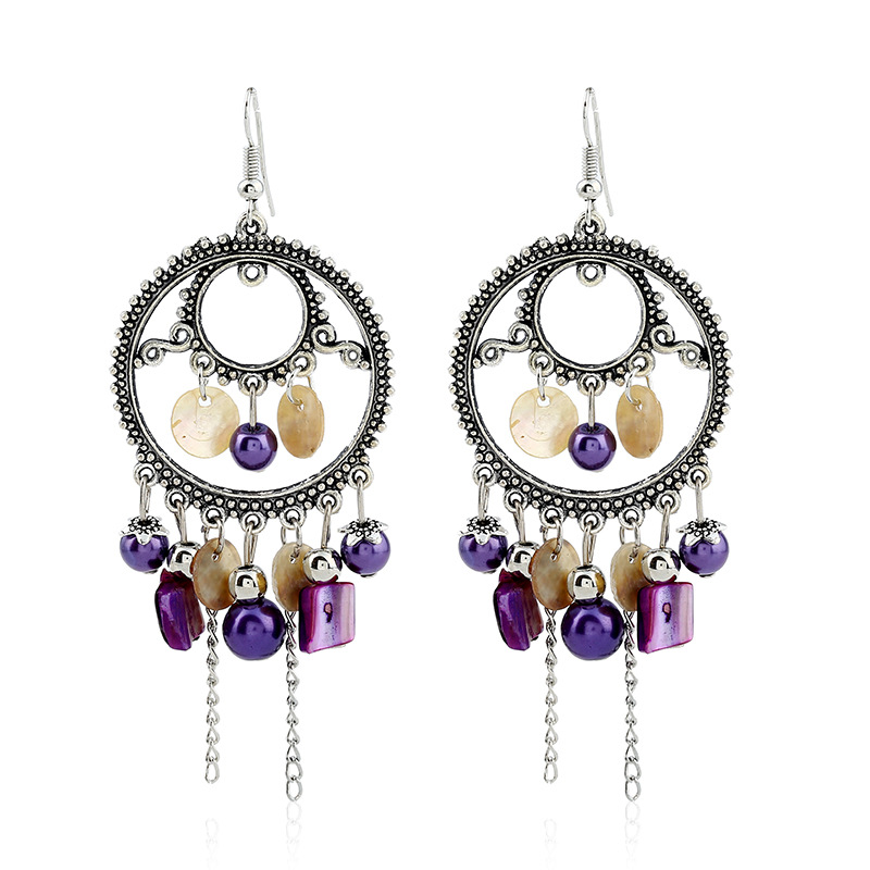 Wholesale European and American bohemian jewelry ethnic style retro round earrings chain tassel exaerated earrings earrings