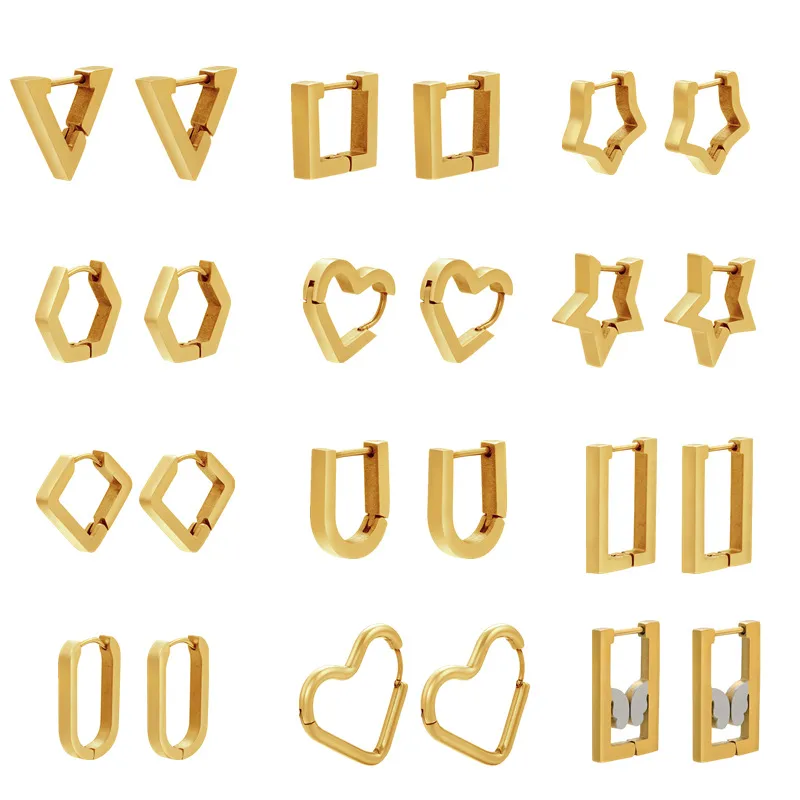 Wholesale Fashion Geometric Plating Stainless Steel No Inlaid 18K Gold Plated Earrings