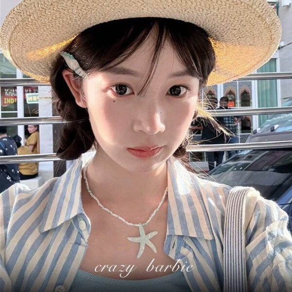 Wholesale "Running Starfish" Blue Beaded Necklace Niche Holiday Style Clavicle Chain Pendant Accessories Spring and Summer New Women