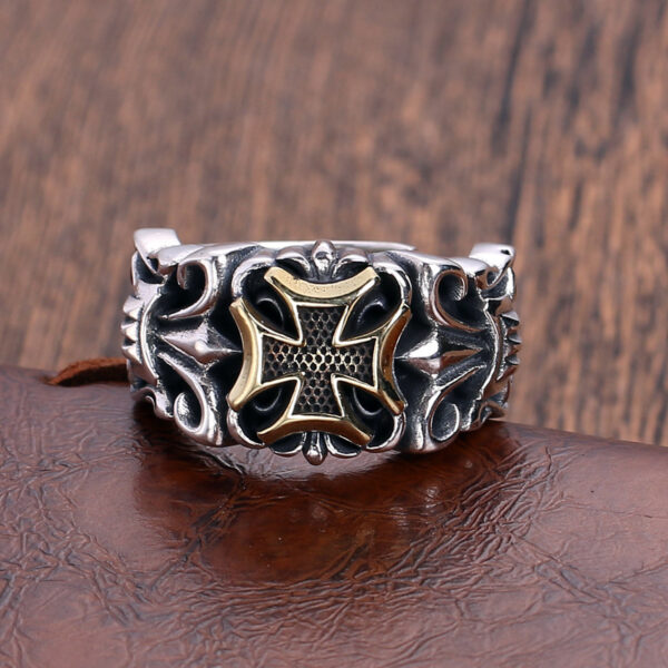 Wholesale Chiba vintage Thai Silver 925 silver cross men's ring Men's Open open mouth personality fashion trend adjustable