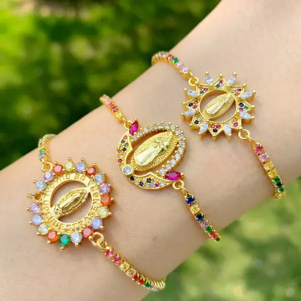 Copper Inlaid Zircon Geometric Artificial Gemstones Copper Bracelets