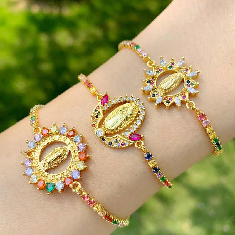 Wholesale Copper Inlaid Zircon Geometric Artificial Gemstones Copper Bracelets