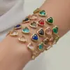 Wholesale 304 Stainless Steel Heart Glass Stone Zircon Earrings Heart Multicolor Vacuum Plating Chain Necklace Bracelet