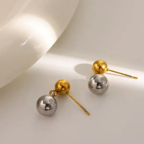 Wholesale 18K Gold Plated 304 Stainless Steel Vacuum Electroplating (In-Furnace) Round Mixed Color (Jewelry Metal Contrast Color) Luxurious Women's Suitable Contrast Color Metal Earrings