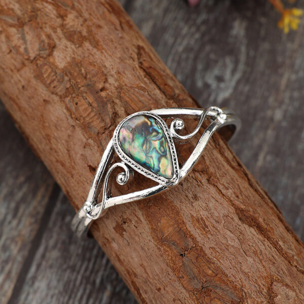 Wholesale Cross-Border New Retro Western Style Inlaid Creative Abalone Shell Drop-Shaped Alloy Open Bracelet