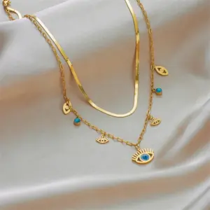 Wholesale PVD Coated Real Gold Plated Sun Eye Titanium Steel Fashion Waterproof Non Tarnish Layered Necklaces