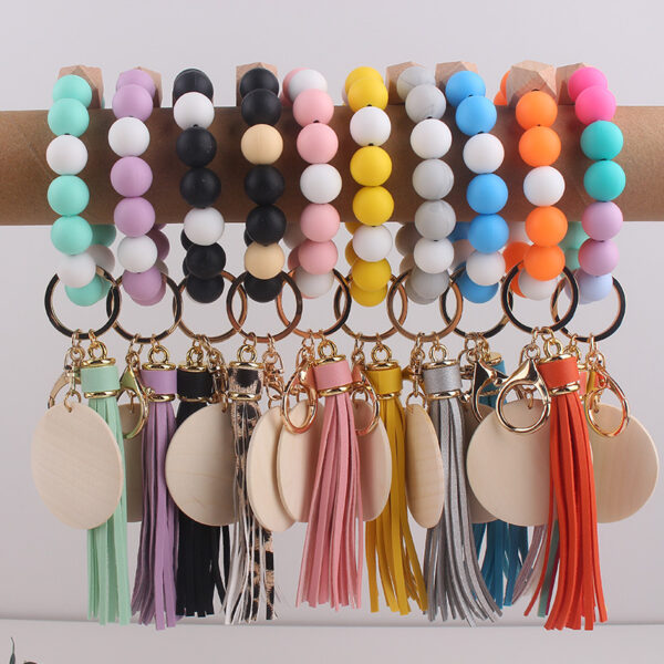 Wholesale Spot Silicone Ball Bead Key Bracelet Teacher's Day Valentine's Day Wrist Keychain Pendant Leather Bracelet