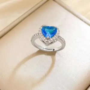 JZ246 Ocean Blue Heart Ring Silver Color