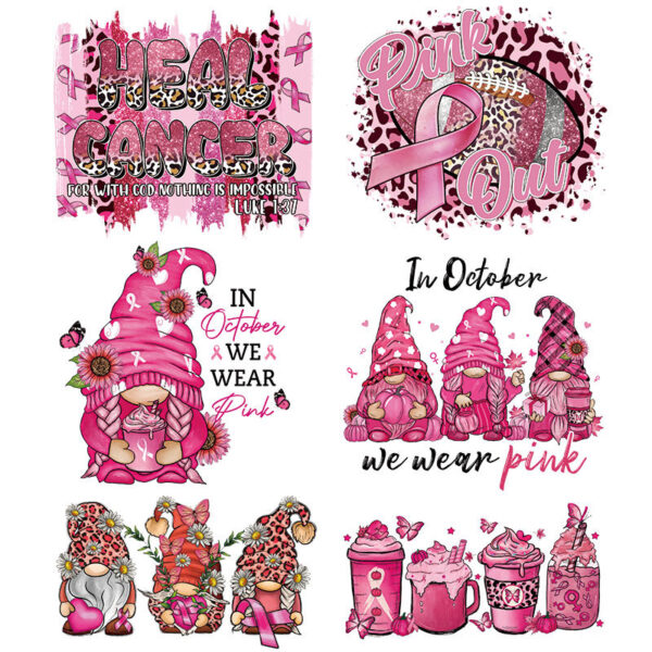 Wholesale Pink Ribbon Heat Transfer Printing Pattern UV DTF Ready to Press Transfers Wraps