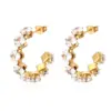 Wholesale 304 Stainless Steel C Shape Rhombus PVD Coated Zircon 18K Gold Plated IG Style Baroque Style Shiny Waterproof Non Tarnish Inlay Royal Blue Red Gold Ear Studs