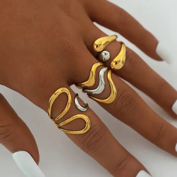 Wholesale PVD Coated Real Gold Plated 18K Gold Geometric 304 Stainless Steel IG Style Casual Simple Style Waterproof Non Tarnish Open Rings