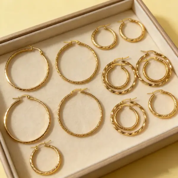 Wholesale Round Hammered Earrings For Unisex Featuring 304 Stainless Steel With 18K Real Gold Plated PVD Coated Finish