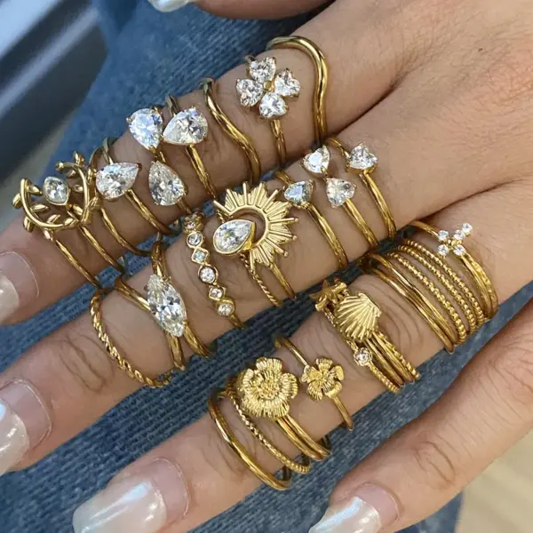 304 Stainless Steel Geometric PVD Coated 18K Real Gold Plated Real Gold Plated Classic Style Waterproof Non Tarnish Rings