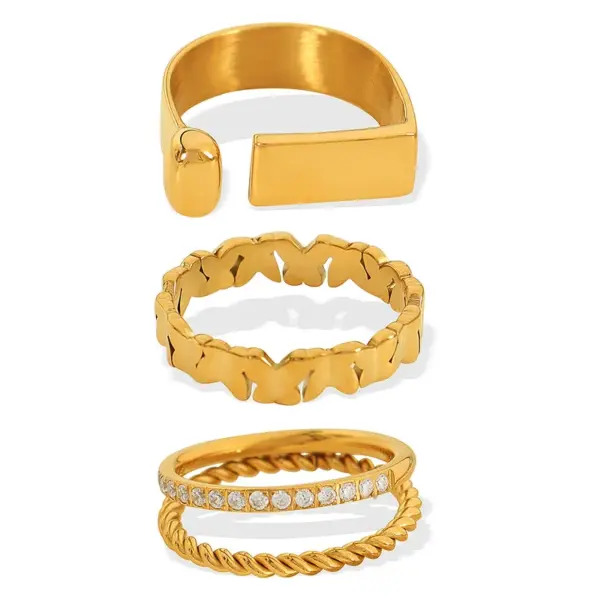 Wholesale PVD Coated Real Gold Plated 18K Gold Irregular Ditsy Floral 304 Stainless Steel Simple Style Waterproof Non Tarnish Adjustable Ring