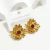 Wholesale 18K Gold Plated 304 Stainless Steel Ion Plating (IP) Flower Waterproof Non Tarnish Elegant Retro Ear Studs For Women's