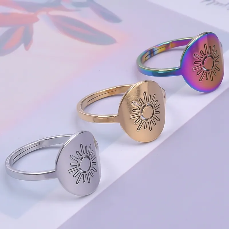 Wholesale PVD Coated Real Gold Plated 18K Gold Solid Color 304 Stainless Steel Classic Style Commute Waterproof Non Tarnish Rings