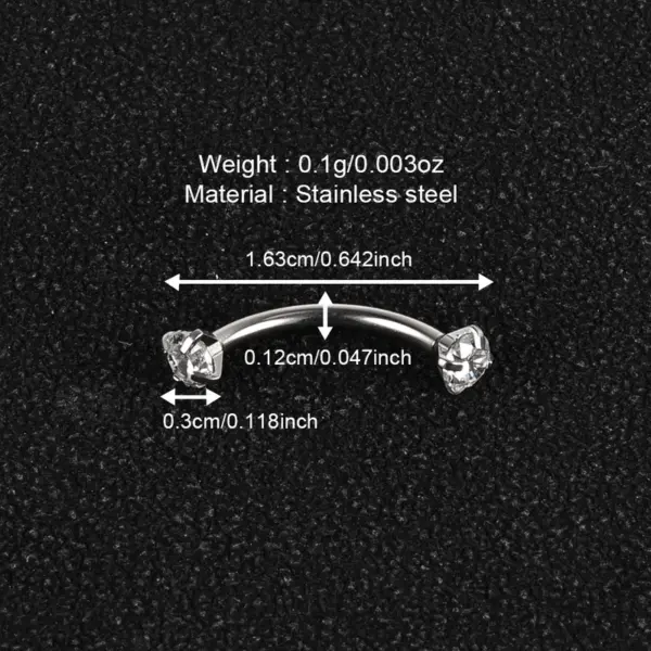 Wholesale 1 Piece Lip Rings Simple Style Classic Style Geometric 303 Stainless Steel Polishing Inlay Zircon Eyebrow Studs