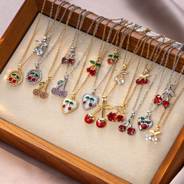 oly-7eb6ba8b4c7afc67910a135c03161996 Wholesale Necklace Women's Korean-style Cherry Necklace Instagram Style Niche Design Sense Simple Internet Celebrity Same Style Cross-border Titanium Steel Clavicle Chain