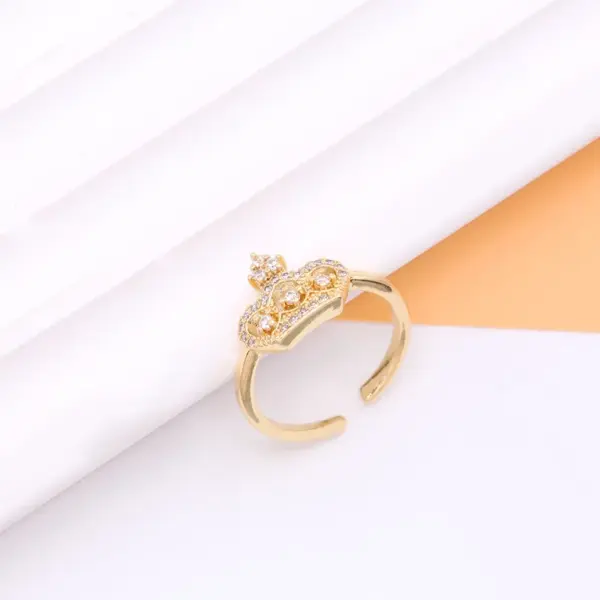 Wholesale Shiny Crown Copper 18k Gold Plated Artificial Pearls Zircon Open Rings In Bulk