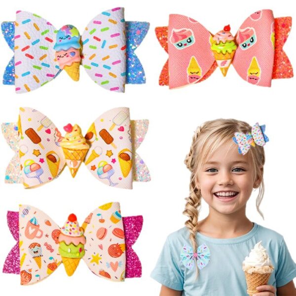 Wholesale Shiny Ice Cream Bow Double Layer Bow Girl Baby Cloth Clip Bow