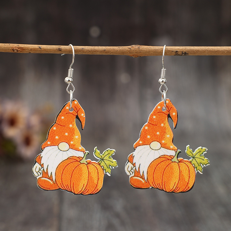 Wholesale Thanksgiving Pumpkin Wooden Retro Earrings