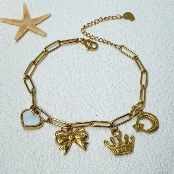 304 Stainless Steel Synthetics Starfish Hipcampus Pearl Long-Lasting Plated PVD Coated 18K Real Gold Plated Vacation Beach Cuban Link Chain Curb Chain Handmade Chain Cable Chain Bracelets