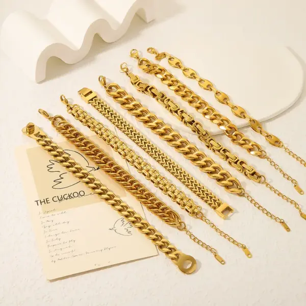 Wholesale Electroplating Golden Plated Lock 304 Stainless Steel Hip-Hop Retro 304 Stainless Steel Bracelets