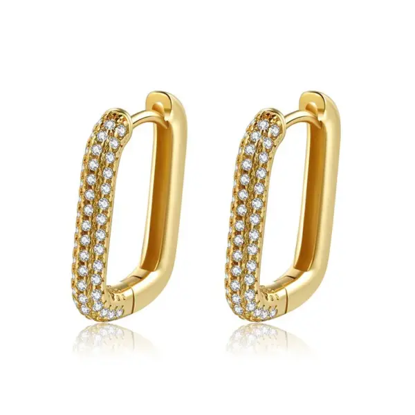 A Pair Brass Zircon Classic Geometric Hoop Earrings