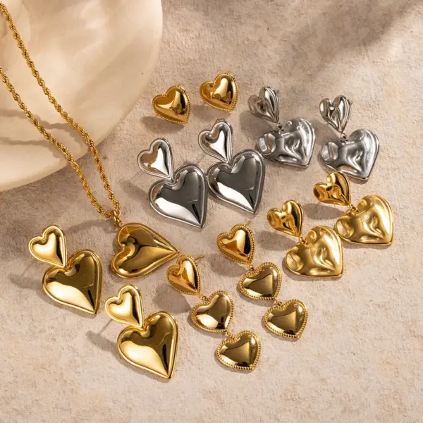 Wholesale Jewelry IG Style Heart Shape 304 Stainless Steel PVD Coated Plating Earrings Necklace