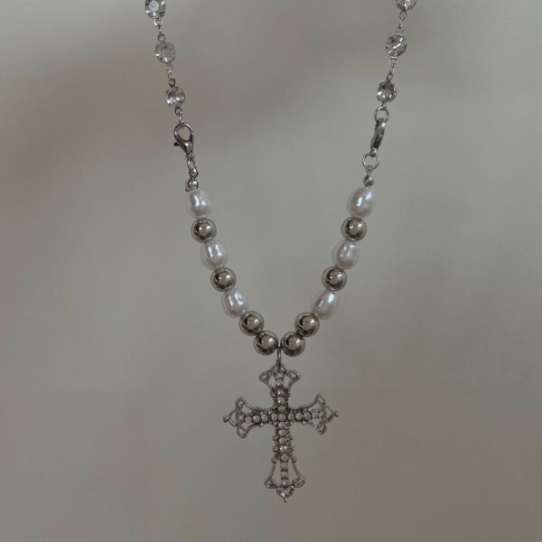 oly-7ecf63967df912a20951d7dd621d5129 Wholesale Full Diamond Cross Pearl Necklace Isn Style Hip-Hop Niche Stylish Punk Summer Jewelry Aessories