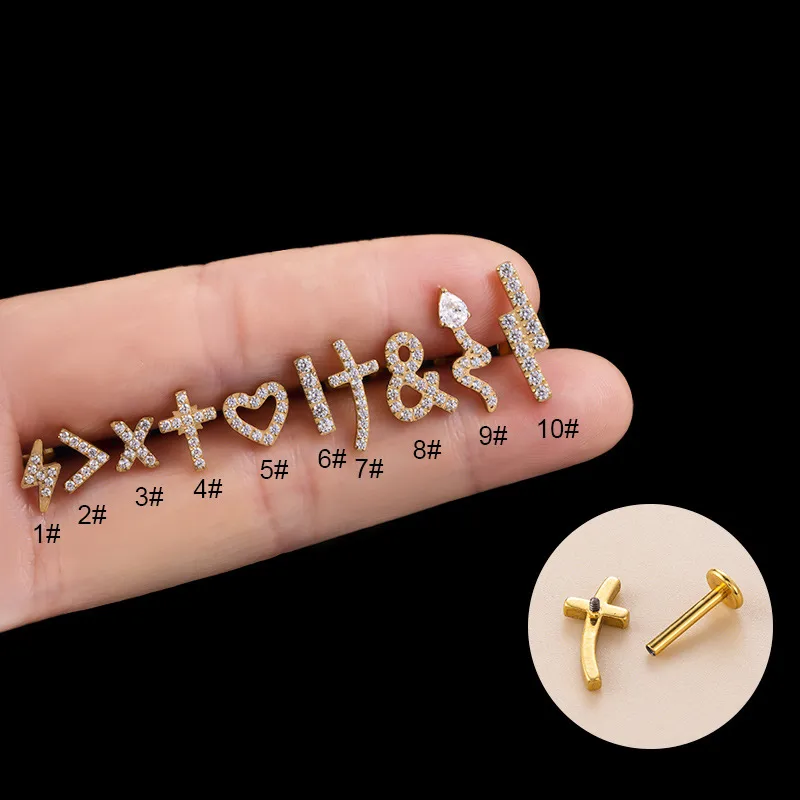 Wholesale 1 Piece Ear Cartilage Rings & Studs Fashion Heart Shape Pure Titanium Plating Zircon