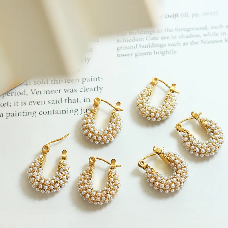 Wholesale PVD Coated Real Gold Plated 18K Gold U Shape 304 Stainless Steel Elegant Baroque Style Waterproof Non Tarnish Earrings