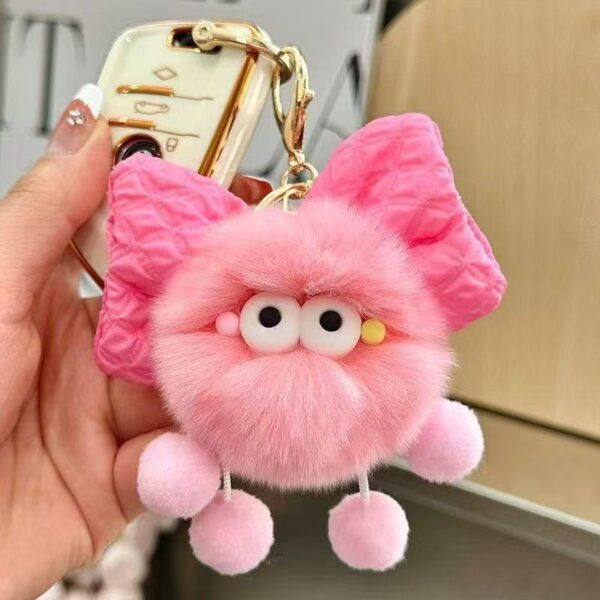 Wholesale New Cute Rex Rabbit Plush Bow Coal Ball Bag Pendant School Bag Car Doll Pendant Keychain Cartoon