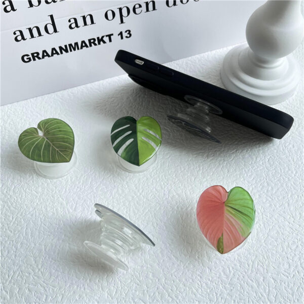 Wholesale Simulation fresh leaf epoxy airbag bracket creative lazy desktop support back sticker retractable Mobile phone bracket