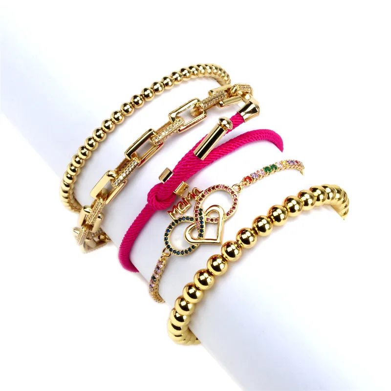 Wholesale Letter Infinite Heart Shaped Diamond Creative Jewelry Copper Bracelet Mother Gift